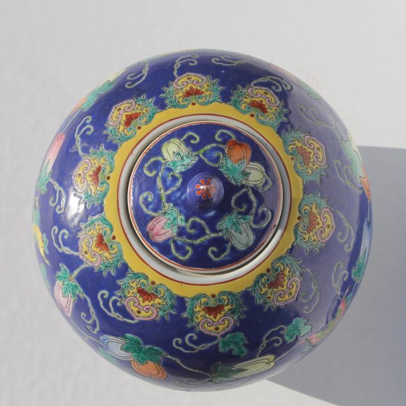 Cobalt Blue Ginger Jar, Melons & Butterflies, Mid 20th C, Excellent Condition! - Picture 3 of 7